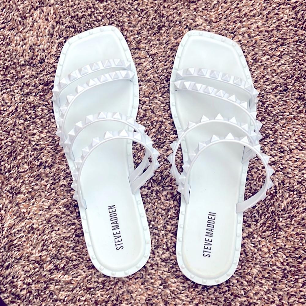 Steve Madden Womens Skyler J Blue Slip On Studded Slide Sandals Shoes